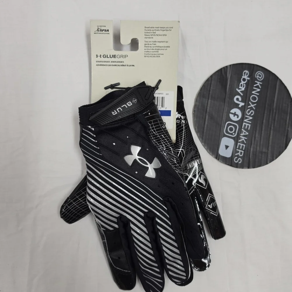 Under Armour UA Blur Football Skill Gloves Black Silver Men's Size XLarge